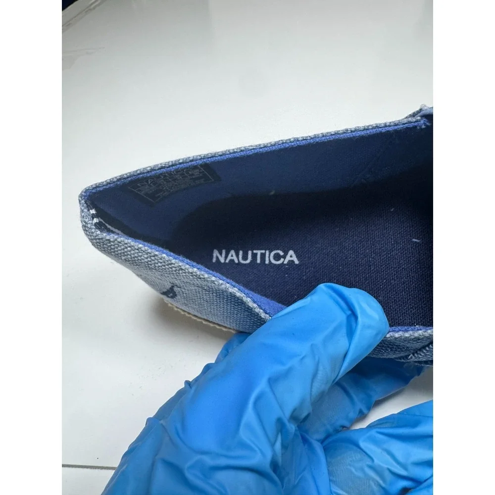 Nautica Ancora Bow Girls Espadrille 12 Blue Beige Cap Toe Casual Slip On Flats